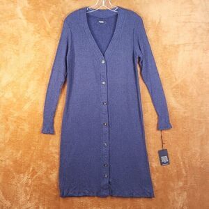 MICHAEL LAUREN Womens Shirt Dress Large Blue Button Up Midi Stretch Knit SHANE
